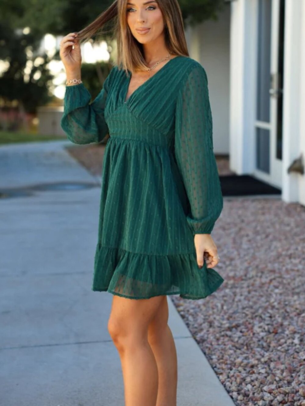 Green Swiss Dot Ruffled Mini Dress